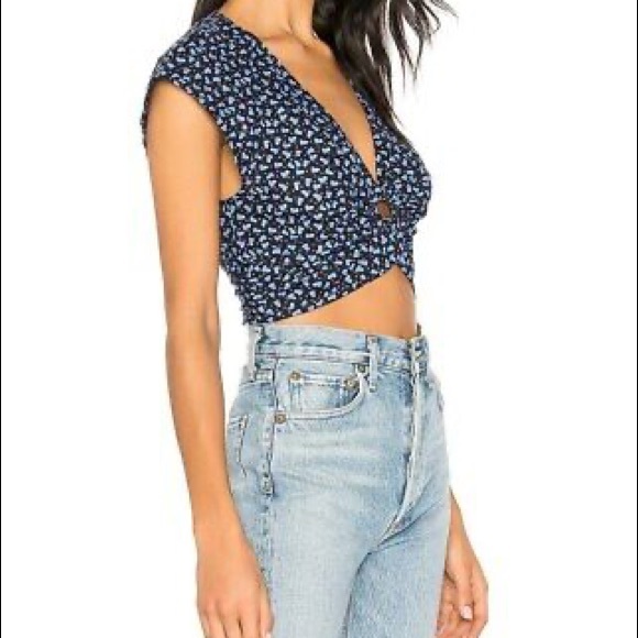 Free People Havannah Honey Top blue crop top Midnight hearts Linen Blend… - Picture 6 of 15